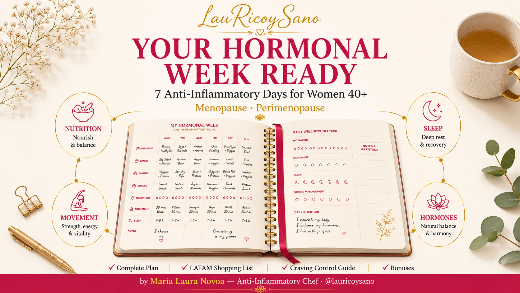 Tu Semana Hormonal Lista — 7 Días Antiinflamatorios para Mujeres de 40+